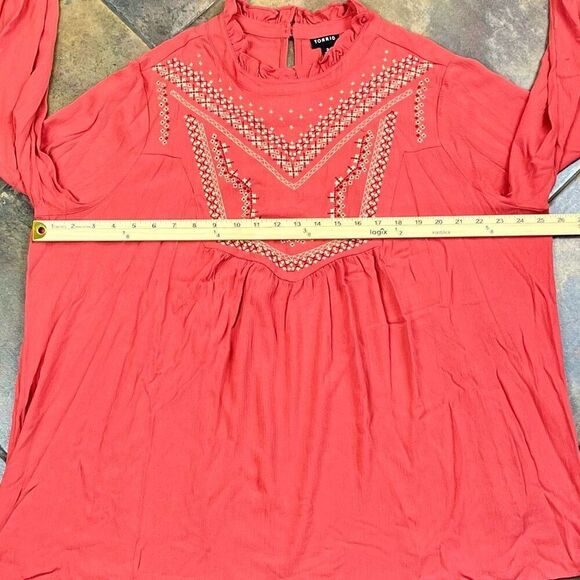 Torrid Washable Crinkle Gauze Relaxed Embroidered Blouse Baked Apple 2 2X 18-20 - Picture 5 of 11